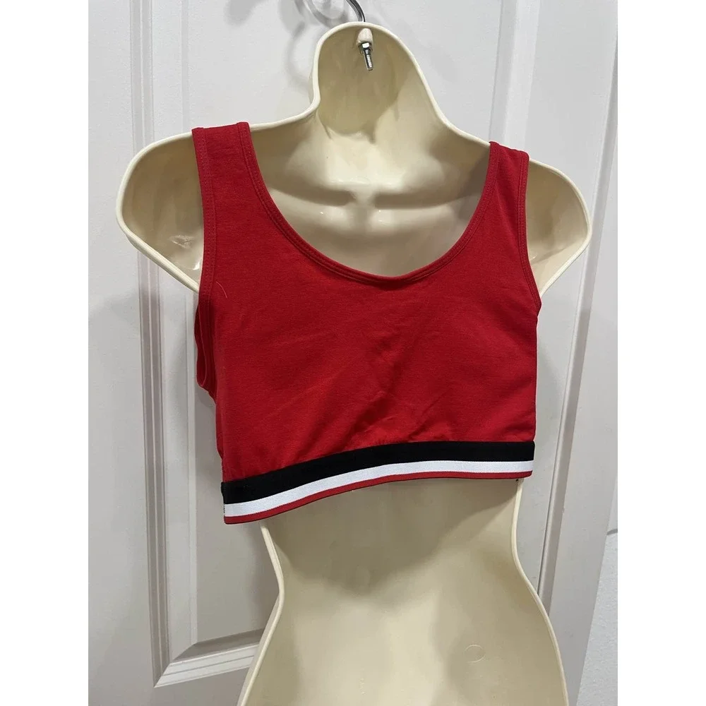 US Polo Assn Sports Bra Red Black White Logo Scoop‎ Neck